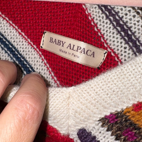 Baby alpaca multi color striped fringe poncho red cream blue tan green Aztec - Picture 4 of 8